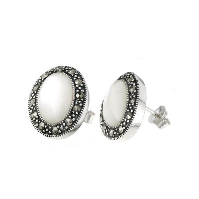 silver mother of pearl oval stud earrings