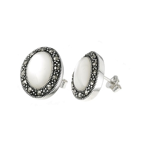 sterling silver mother of pearl oval stud earrings