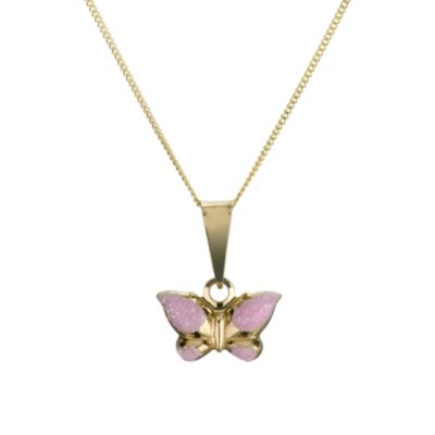 9ct gold Pink Enamel Butterfly Pendant