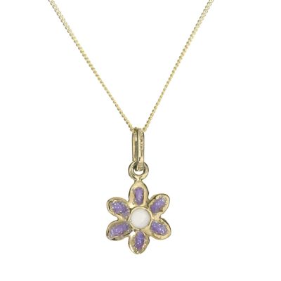 9ct gold Lavender Enamel Flower Pendant