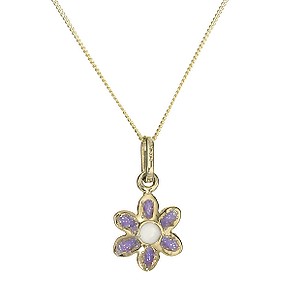 9ct gold Lavender Enamel Flower Pendant