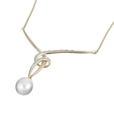 9ct yellow gold diamond and pearl necklace - Product number 6111181
