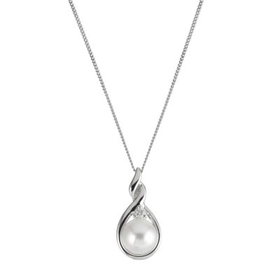 9ct white gold cultured pearl and diamond pendant - Product number 6111246