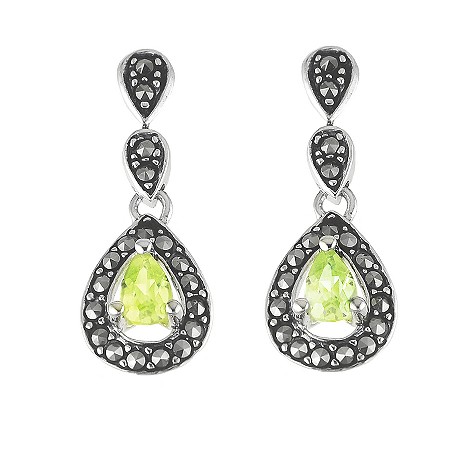 silver green cubic zirconia drop earrings