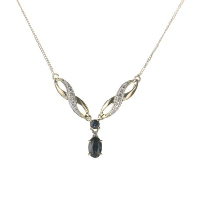 9ct Gold Diamond and Sapphire Pendant