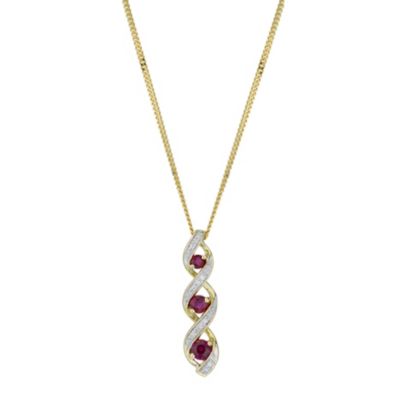 9ct Yellow Gold, Treated Ruby and Diamond