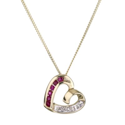 9ct gold Diamond and Ruby Heart Pendant