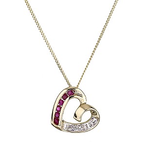 9ct gold Diamond and Ruby Heart Pendant