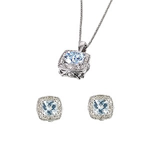 9ct White Gold Aquamarine Diamond Earrings and Neclace Set