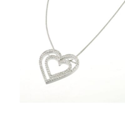 9ct White Gold Double Heart Pendant Necklace - Product number 6115977