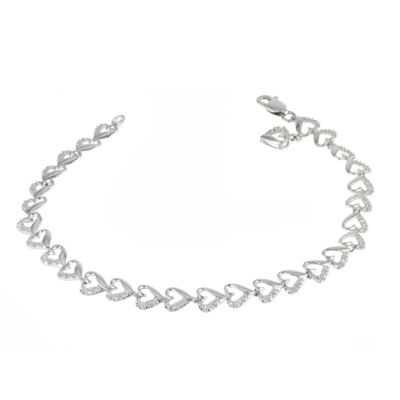 9ct White Gold and Diamonds Heart Link Bracelet
