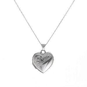 9ct White Gold 15mm Hand Engraved Heart Locket
