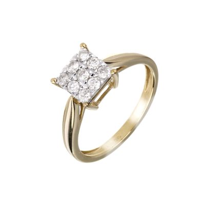 9ct Gold Square 0.33 Carat Diamond Cluster Ring - Product number 6119131