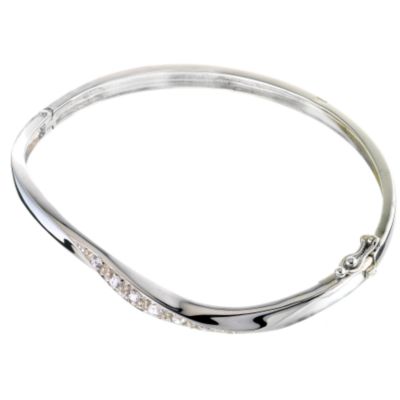Sterling Silver Cubic Zirconia Wave Bangle