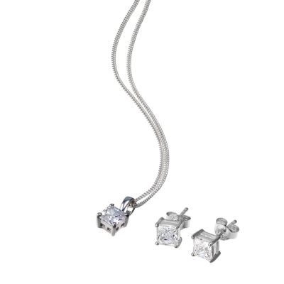 Silver cubic zirconia earring and pendant boxed set - Product number 6131727