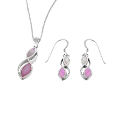 Silver Pink And White Mother Of Pearl Jewellery Set