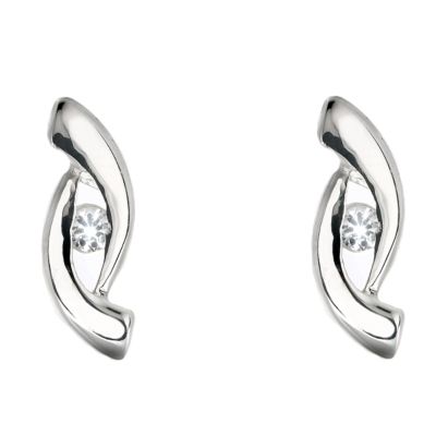 Sterling Silver Cubic Zirconia Wave Stud Earrings