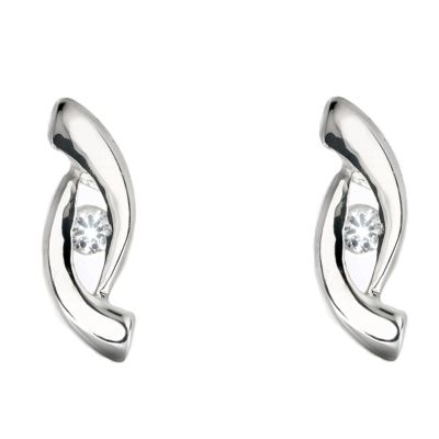 H Samuel Sterling Silver Cubic Zirconia Wave Stud Earrings