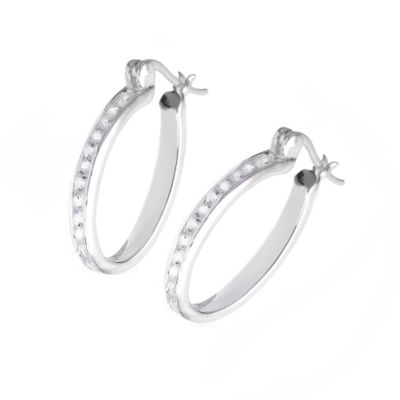 Sterling Silver Cubic Zirconia Oval Creole Earrings