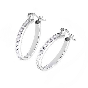 Silver Cubic Zirconia Oval Creole Earrings
