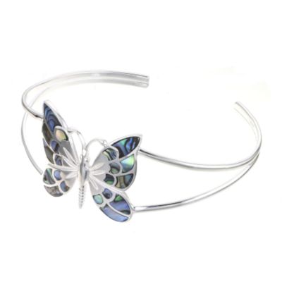 sterling Silver Abalone Butterfly Bangle