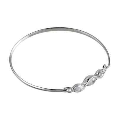 Sterling Silver Cubic Zirconia Three Stone Bangle