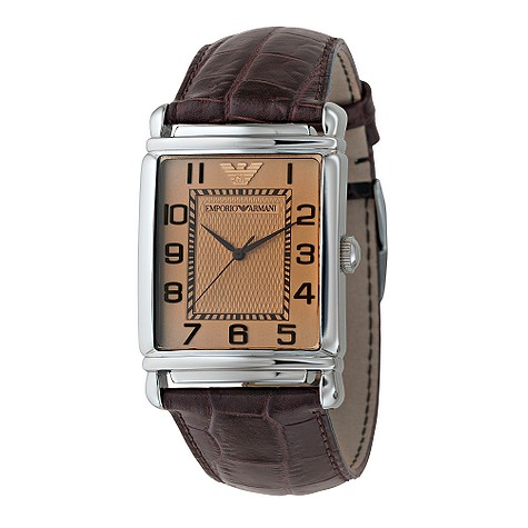 emporio Armani mens brown leather strap watch