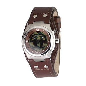Fossil Men` Brown Leather Cuff Strap Watch