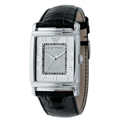 Armani mens black leather strap watch