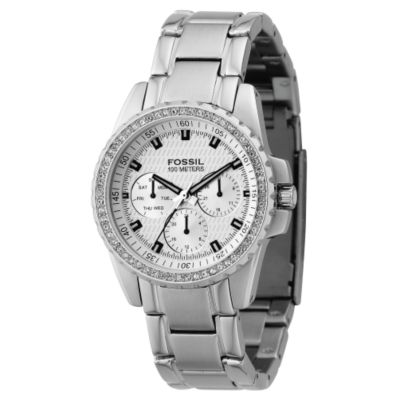 Fossil Ladies`Stone Set White Metal Bracelet Watch