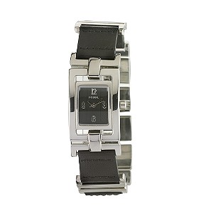 Fossil Ladies`Stainless Steel and Black Leather Watch