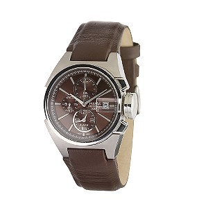 Pulsar Men` Brown Leather Strap Watch