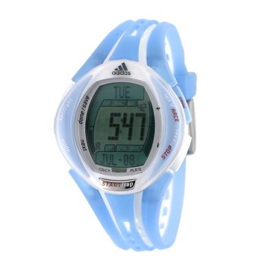 Adidas Ladies`White Blue Rubber Strap Watch