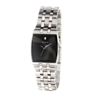 Men` Stainless Steel Bracelet and Black Dial Watch