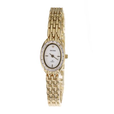 Ladies`Oval Dial Gold-Plated Diamond Bracelet Watch