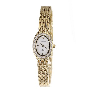 Sekonda Ladies`Oval Dial Gold-Plated Diamond Bracelet Watch