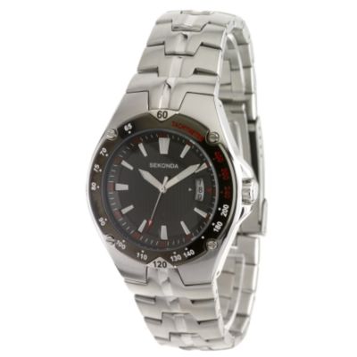 Men` Stainless Steel Black Dial Watch