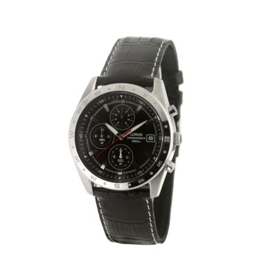 Lorus Men's Black Crocodile Leather Strap Watch