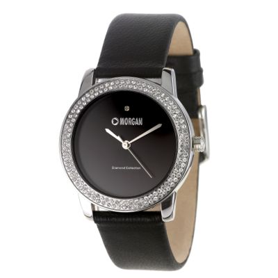 Morgan Diamond Collection Ladies' Black Leather Strap Watch - Product number 6139450