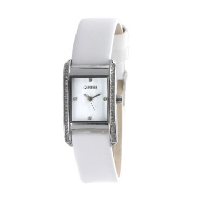Morgan Ladies' Stone Set White Leather Strap Watch - Product number 6139477