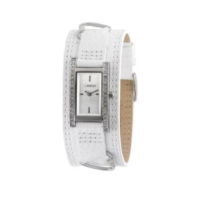 Morgan Ladies' Stone Set White Leather Cuff Watch - Product number 6139493