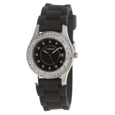 Ladies`Black Rubber Strap Watch