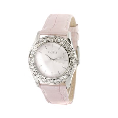 Oasis Ladies' Pink Strap Watch With Pink Crystals - Product number 6139574