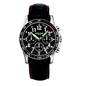 Police Fastline Men` Watch With Black and Red Leather Strap