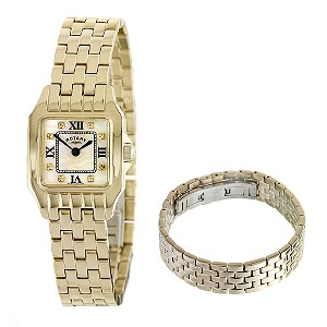Rotary Ladies`Gold-Plated Bracelet Watch Gift Set
