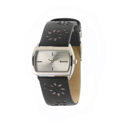Ladies`Floral Leather Strap Watch