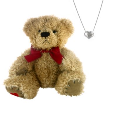 9ct White Gold Heart Pendant and Teddy Bear - Product number 6142761
