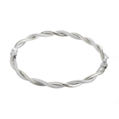 9ct White Gold Hinged Twist Bangle