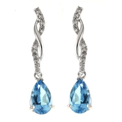 9ct white gold diamond and blue topaz drop earrings - Product number 6147151