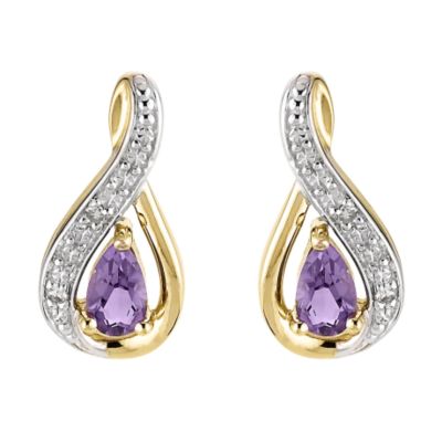 9ct yellow gold diamond and amethyst earrings - Product number 6147275